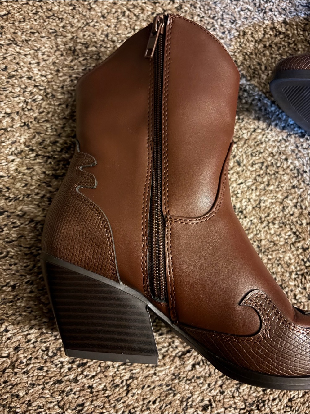 Soda Brown Western-Style Heeled Ankle Boots - Picture 7 of 7